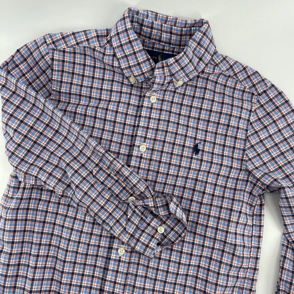 Ralph‎ Lauren Kids Plaid Button Down Shirt Natural Stretch Cotton Size 6